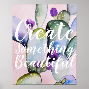 Póster Trendy Watercolor Cactus Create Quote