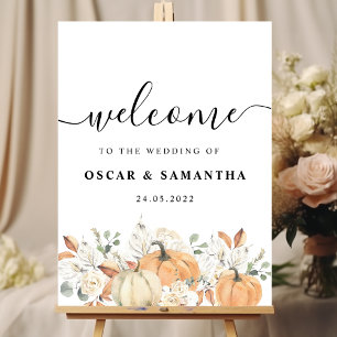 Póster Trendy Watercolor Flowers & Pumpkins Autumn 