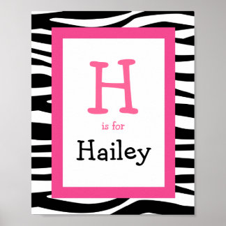 Póster Trendy Zebra Print Nursery Wall Art Name Print