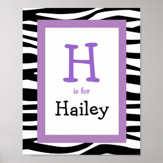 Póster Trendy Zebra Print Nursery Wall Art Name Print