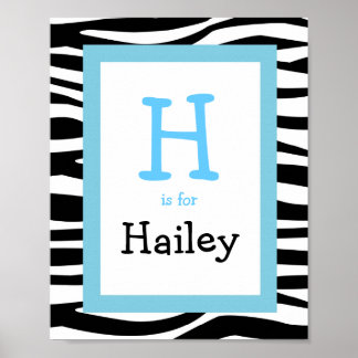 Póster Trendy Zebra Print Nursery Wall Art Name Print