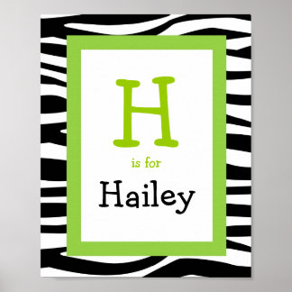 Póster Trendy Zebra Print Nursery Wall Art Name Print