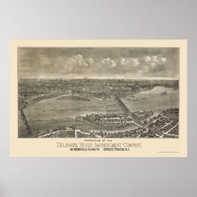 Póster Trenton, Mapa Panorámico NJ - 1900 (Frente)