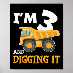 Póster Tres años, tercer cumpleaños, niño de construcción