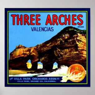 Póster Tres arcos Naranjas de Valencia Fruit Crate Label