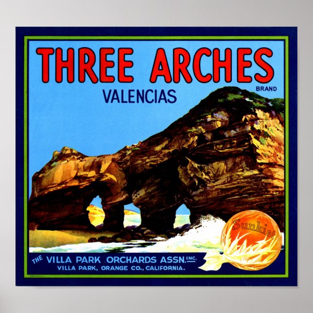 Póster Tres arcos Naranjas de Valencia Fruit Crate Label (Frente)