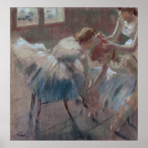 Póster Tres bailarines que se preparan para la clase -