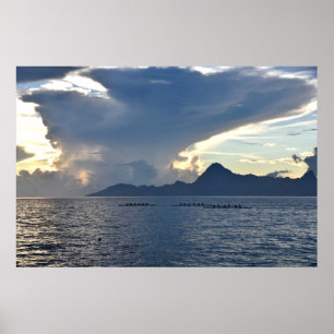 Póster Tres Barcos De Tripulación En Frente De La Isla De