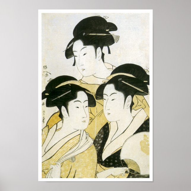 Póster Tres bellezas, Utamaro, años 1790 (Frente)