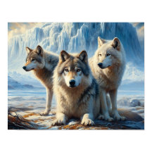 Tres bellos lobos árticos en la Glaciar Tundra