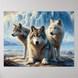 Póster Tres bellos lobos árticos en la Glaciar Tundra