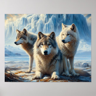 Póster Tres bellos lobos árticos en la Glaciar Tundra