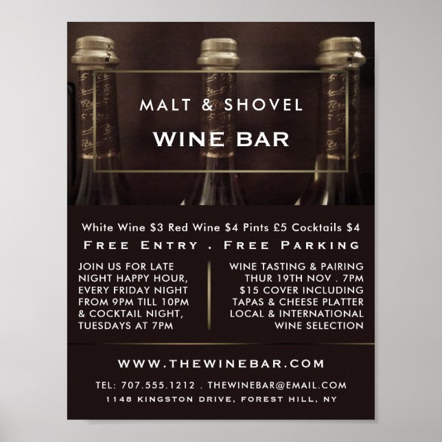 Póster Tres botellas de exposición, Wine Bar/Publicidad d (Frente)