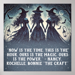 Póster Tres Brujas en Fiesta de Halloween Nocturna y Estr