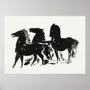 Póster Tres caballos negros parados mirando a la izquierd