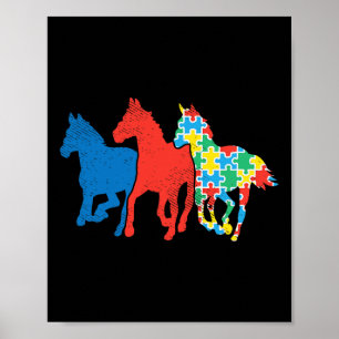 Póster Tres Caballos Rompecabezas Rojo Azul Conciencia de
