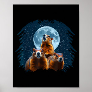 Póster Tres Cabeza de Marmota y Luna Feliz Día de la Marm