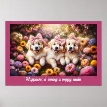 Tres Cachorros Golden Retriever con flores