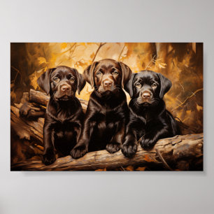 Póster Tres cachorros labradores