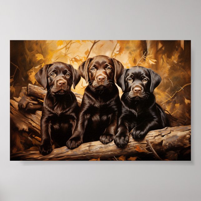 Póster Tres cachorros labradores (Frente)