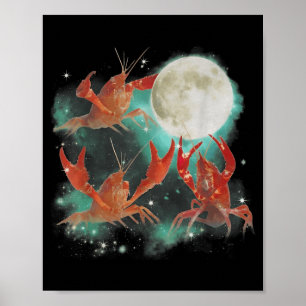 Póster Tres cangrejos de río aullando a la luna vintage 9