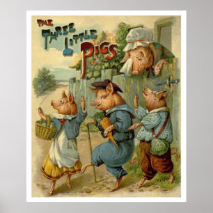 Póster Tres cerditos fábula vintage