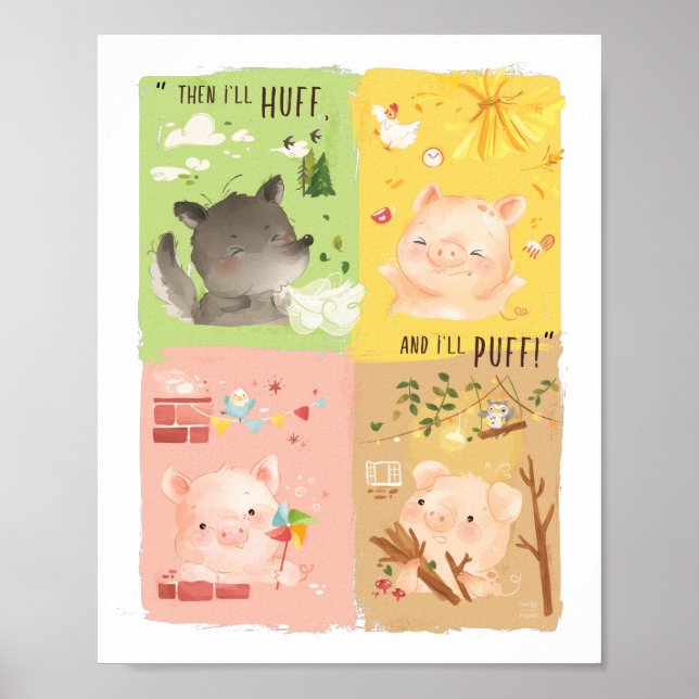 Póster Tres Cerditos y un gran Poster del lobo malo (Frente)