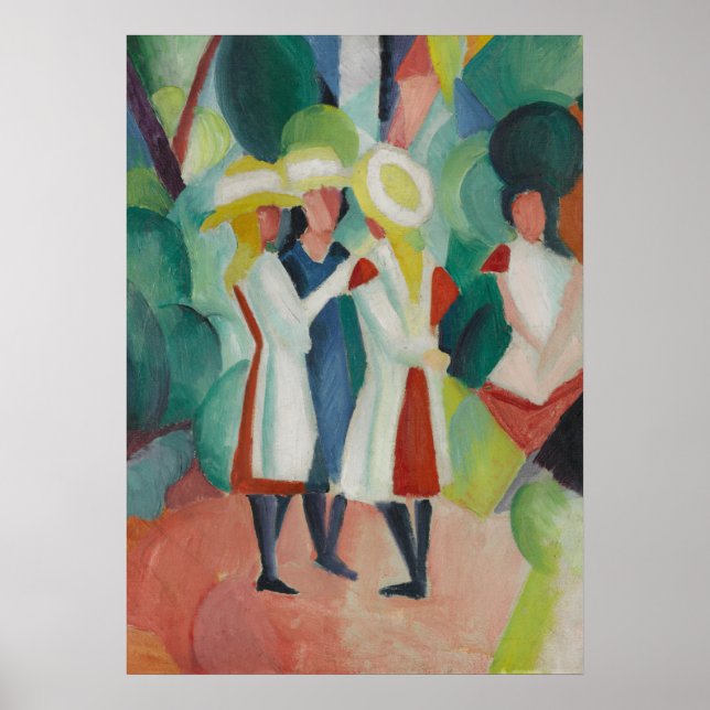 Póster Tres Chicas en Gorras de paja por August Macke (Frente)