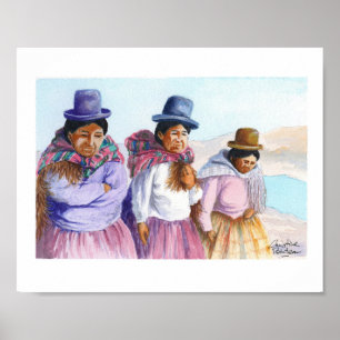 Póster Tres Cholitas; mujeres indígenas de Bolivia