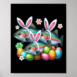 Póster Tres conejos de Pascua Truchas Cazan Huevos Boceto