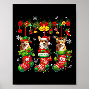 Póster Tres corgis de Santa Elf dentro del hijo del propi