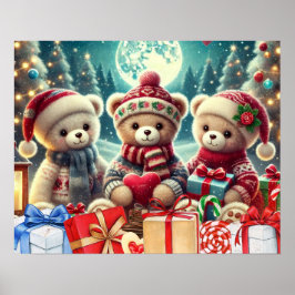 Póster Tres Cuidados Teddy Bears Feliz Navidad