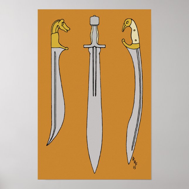 Póster Tres Espadas Griegas Antiguas (Frente)