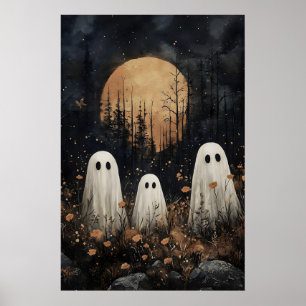 Póster Tres fantasmas en campo con flor, academia oscura