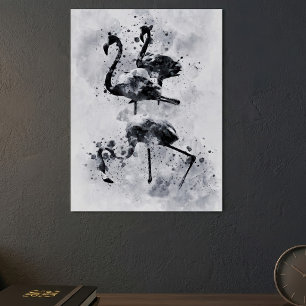Póster Tres Flamencos Acuarela en Blanco y Negro