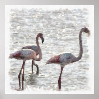 Póster Tres flamencos acuáticos