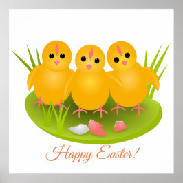 Póster Tres gallinas amarillas felices de Pascua