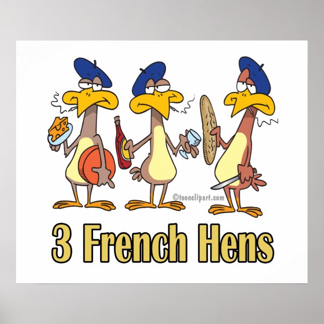 Póster tres gallinas francesas 3er día de navidades (Frente)