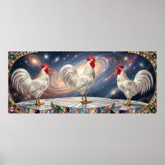 Póster Tres gallos blancos.