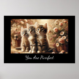 Póster Tres gatitos de tabby adorables con flores