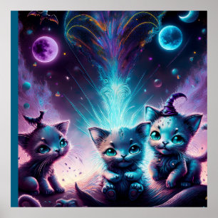 Póster Tres Gatitos Extranjeros En Un Lugar Otermundista