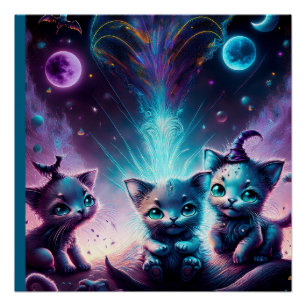 Póster Tres Gatitos Extranjeros En Un Lugar Otermundista