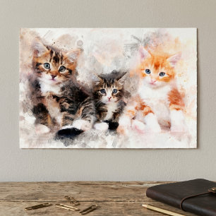 Póster Tres gatitos hermosos y lindos acuarela