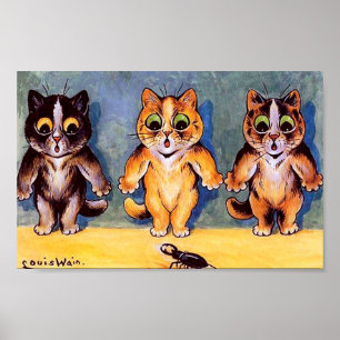 Póster Tres gatitos y escarabajo, Louis Wain