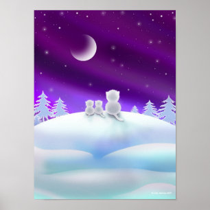 Póster Tres gatos blancos sobre una colina de nieve