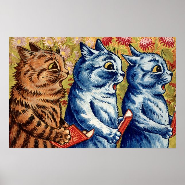 Póster Tres gatos cantando. Gouache de Louis Wain, 1925 (Frente)
