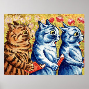 Póster Tres gatos cantando por Louis Wain 