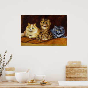 Póster Tres gatos en una alfombra persa por Louis Wain