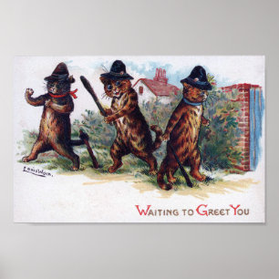 Póster Tres gatos jengibre, Louis Wain