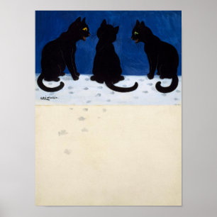 Póster Tres gatos negros en la nieve, de Louis Wain